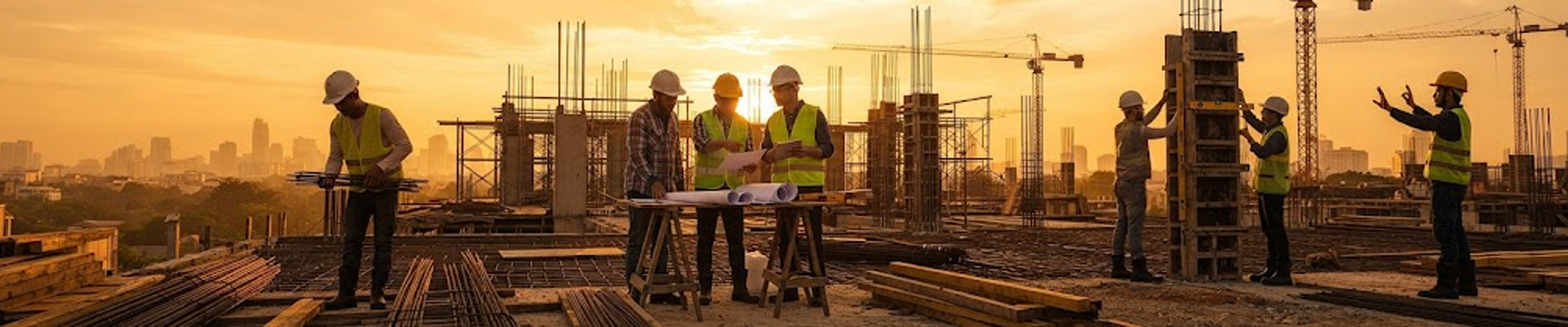 Team of workers in helmets walking through an industrial plant