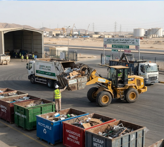 Pile of industrial scrap and general waste awaiting collection