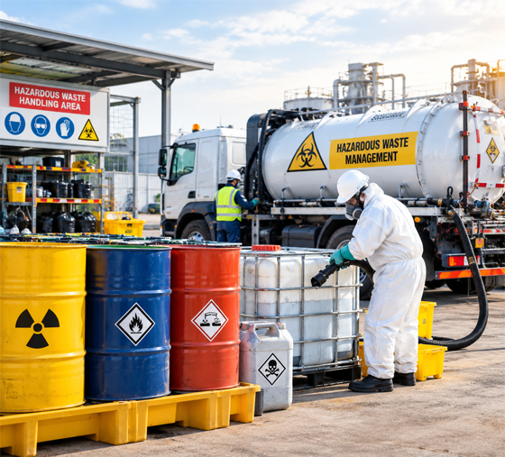 Blue and rusted drums of hazardous industrial waste