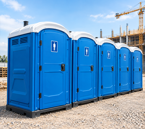 Multi-cubicle portable toilet block installed on a site