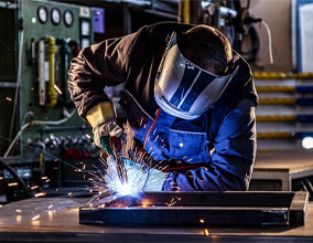 Welder working with bright sparks