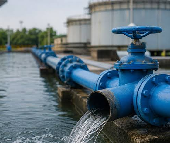 Blue water tanker truck for potable and non-potable water supply